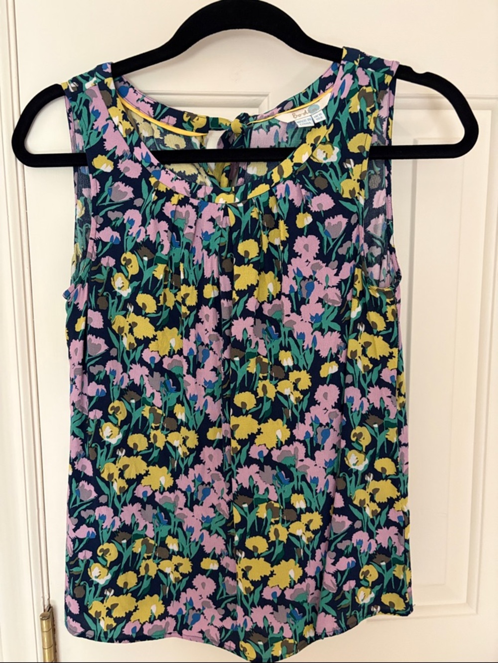 Boden Navy Floral Tank with Pink & Yellow Blossoms